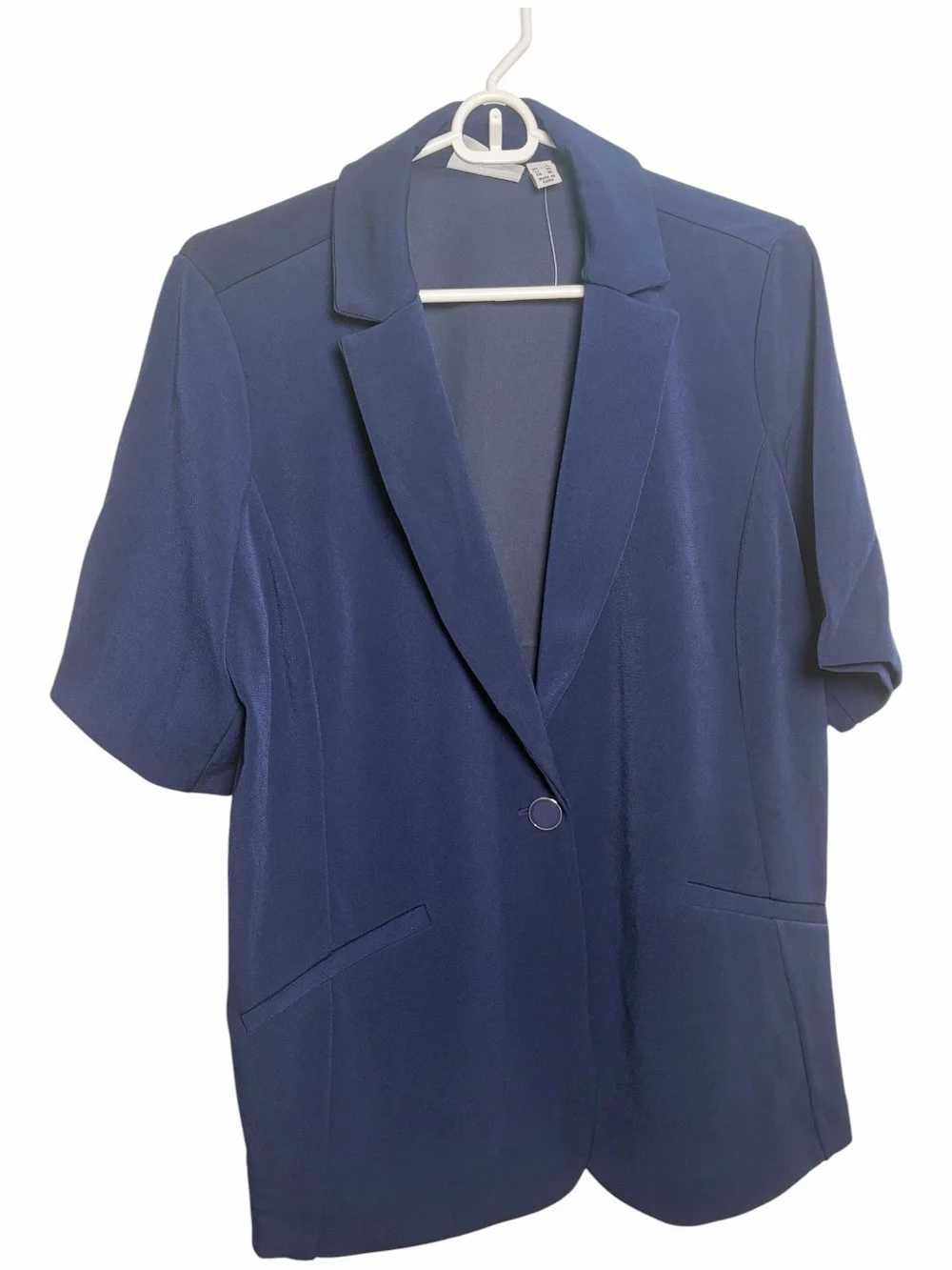 Susan Graver Navy Short-Sleeve Single-Button Blazer